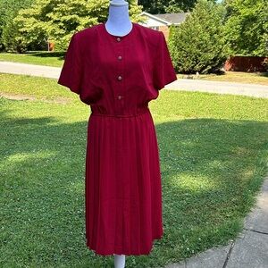Leslie Fay Dark Red Pleated Dress